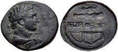 LYDIA, Maeonia. Pseudo-autonomous issue. temp. Hadrian, AD 117-138. Æ (16mm, 2.95 g, 12h). Laureate bust of a young Herakles right / Bow in quiver, club and bee. SNG von Aulock 3008; BMC 3. VF, dark g