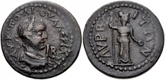 CILICIA, Lyrbe. Valerian I. AD 253-260. Æ 12 Assaria (32mm, 18.40 g, 7h). Laureate, draped, and cuirassed bust right; IB (mark of value) before / Athena standing right, holding scepter and patera. SNG