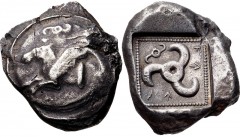 DYNASTS of LYCIA. Vekhssere I. Circa 450-430/20 BC. AR Stater (21mm, 8.43 g, 11h). Forepart of Pegasos left; above, diskeles / Triskeles and a small diskeles within incuse square. MAL I 20 (D14/R15); 