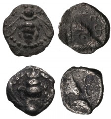 GREEK. Asia Minor. Lot of two (2) AR Tetartemoria of Ephesos in Ionia. All coins: Circa 415-394 BC. AR Tetartemorion. Bee / Head of eagle right within incuse square. SNG von Aulock 7816. Good Fine. LO