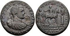 MYSIA, Pergamum. Caracalla. AD 198-217. Æ Medallion (35mm, 25.56 g, 12h). Marcus Caerelius Attalus, magistrate. Struck circa AD 215. Laureate bust right, wearing [cuirass decorated with gorgoneion], b
