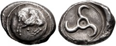 DYNASTS of LYCIA. Uncertain dynast. Circa 480/70-430 BC. AR Stater (20mm, 9.83 g). Pegasos flying left; pellet below; all on round shield / Triskeles within circular incuse. Falghera 73 var. (no pelle