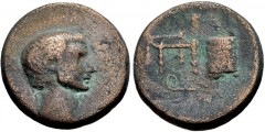 ASIA MINOR, Uncertain. Gaius Sosius(?). Circa 38 BC. Æ (25mm, 15.73 g, 12h). Bare head right / Fiscus, sella, quaestoria and hasta; Q below. RPC I 5409; Laffaille 324; FITA p. 13. Fine, porous brown s