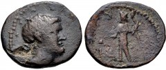 SYRIA, Decapolis. Nysa-Scythopolis. Marcus Licinius Crassus. Proconsul, 54-53 BCE. Æ (22mm, 5.33 g, 12h). Dated CY 10 (54 BCE). Head of Gabinius or Crassus right / Dionysus standing facing, head left,