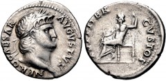 Nero. AD 54-68. AR Denarius (18mm, 3.10 g, 5h). Rome mint. Struck circa AD 64-65. Laureate head right / IVPPITER CVSTOS, Jupiter seated left, holding thunderbolt and scepter. RIC 53; RSC 119. Near VF,