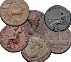 Lot of twenty (20) sulphur casts of sestertii made by Admiral William Henry Smyth (1788-1865). A diverse group of casts of sestertii, seemingly belonging to the manufacturer as all but one of them (th