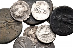 ROMAN. Imperial. Lot of nineteen (19) silver and bronze coins from Trajan to Crispina. Includes: Trajan. AR Denarius (2) // Hadrian. AR Denarius (3) // Æ Sestertius // Sabina. AR Denarius. Æ As // Ael