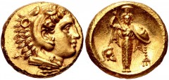 MYSIA, Pergamon. Mid-late 330s BC. AV Stater (18mm, 8.59 g, 1h). Head of Herakles right, wearing lion skin / Archaistic Palladion: statue of Pallas Athena standing facing, holding spear aloft in right