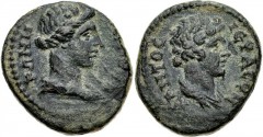 LYDIA, Stratonicaea-Hadrianopolis. Pseudo-autonomous issue. Circa early 2nd century AD. Æ (17mm, 3.86 g, 12h). Draped bust of Roma right, wearing mural crown / Bareheaded and draped bust of youthful S