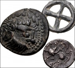 CELTIC. Lot of three (3) silver and bronze issues. Includes: Eastern Celts. Imitating Philip II of Macedon. Æ Tetradrachm. Kapostal type // Eastern Celts. Imitating Philip II of Macedon. AR Drachm. Ka