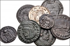 ROMAN. Imperial. Lot of eight (8) Æ Folles from Galerius to Crispus. Includes: Galerius // Maximinus II (3) // Maxentius // Constantine I // City Commemorative // Crispus. Good VF to EF, one silvered.
