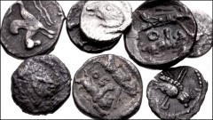 GREEK. Levant & the Near East. Lot of eight (8) silver fractions. Includes: PHOENICIA, Tyre. AR 1/12 Shekel (2) // JUDAEA, Gaza. AR Obol // SAMARIA. AR Obol (2) // SAMARIA. AR Hemiobol (2). Lot also i