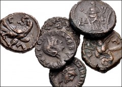 ROMAN. Provincial. Lot of six (6) Potin Tetradrachms of Alexandria. Includes: Gallienus // Claudius II (2) // Severina // Numerian // Maximianus. Average VF, one Claudius lightly lacquered. LOT SOLD A