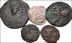 BYZANTINE. Lot of five (5) silver and bronze issues from Phocas to John VIII. Includes: Phocas. Æ Three-quarter Follis. SB 641 // Constans II. Æ Decanummium. SB 1115 // Philippicus Bardanes. Æ Follis.