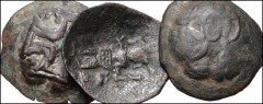 WORLD. Bulgaria. Lot of three (3) Æ Trachea of Konstantin I Asen. Includes: Dochev Type II. Veliko Turnovo mint. Large cross; traces of IC XC in upper quarters, stars in lower quarters / Konstantin I 