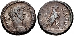 EGYPT, Alexandria. Hadrian. AD 117-138. BI Tetradrachm (24mm, 12.93 g, 11h). Dated RY 10 (AD 125/6). Laureate, draped, and cuirassed bust right / Eagle standing right, with wings closed. Köln 891-2; D