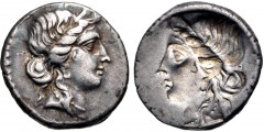 The Caesarians. Julius Caesar. Late 48-47 BC. AR Denarius (17mm, 3.77 g, 12h). Obverse brockage. Military mint traveling with Caesar in North Africa. Diademed head of Venus right / Incuse of obverse. 