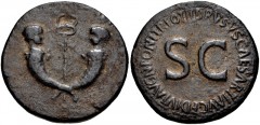 Tiberius & Germanicus Gemellus. AD 19-37/8 and 19-23/4, respectively. Æ Sestertius (35mm, 22.66 g, 7h). Rome mint. Struck under Tiberius, AD 22-23. Crossed cornucopia, each surmounted by the bareheade