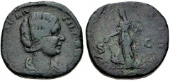 Manlia Scantilla. Augusta, AD 193. Æ Sestertius (26mm, 16.91 g, 6h). Rome mint. Struck under Didius Julianus. Draped bust right / Juno standing facing, head left, holding patera and scepter; peacock a