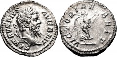 Septimius Severus. AD 193-211. AR Denarius (19mm, 3.21 g, 1h). Rome mint. Struck circa AD 210-211. Laureate head right / VICTORIAE BRIT, Victory advancing right, holding wreath and palm frond. RIC IV 