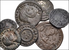 ROMAN. Imperial. Lot of seven (7) bronze coins from Constantine I to Constantius II. Includes: Constantine I. Æ Follis // City Commemorative. Æ // Delmatius. Æ Follis // Crispus. Æ Follis // Constanti