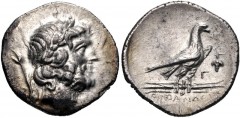 LYCIA, Oinoanda. Circa 200 BC. AR Didrachm (22mm, 7.45 g, 12h). Laureate head of Zeus right; scepter to left / Eagle standing right on winged thunderbolt; grape bunch and Γ to right. Ashton, Oinoanda 