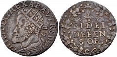 ITALY, Napoli (Regno). Filippo II di Spagna. 1554-1598. AR Carlino (22mm, 2.41 g, 4h). Second Period. Napoli (Naples) mint; Germano Ravaschieri, mintmaster; Vincenzo Porzio, trial master. Dated 1577. 