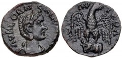 TROAS, Alexandria Troas. Salonina. Augusta, AD 254-268. Æ As (19mm, 4.02 g, 6h). Diademed and draped bust right / Eagle standing facing, head right, on head and neck of bull left. Bellinger – (but sam