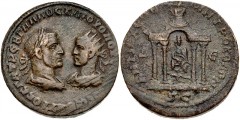 SYRIA, Seleucis and Pieria. Antioch. Trebonianus Gallus, with Volusian. AD 251-253. Æ 8 Assaria (30mm, 18.98 g, 12h). Laureate, draped, and cuirassed bust of Trebonianus Gallus right, facing radiate, 
