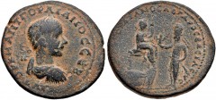 MESOPOTAMIA, Edessa. Gordian III, with Abgar X Phraates. AD 238-244. Æ (34mm, 23.41 g, 11h). Laureate, draped, and cuirassed bust right / Abgar X standing left, placing hand on sword hilt and presenti