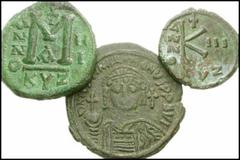 BYZANTINE EMPIRE. Lot of three Æs from Cyzicus mint. Lot includes the following: JUSTINIAN I. Æ Follis (33mm, 19.62 gm). Year 21 (547/8 AD). DOC I 173a; SB 207 // JUSTIN II. Æ Half Follis (24mm, 7.72 