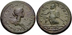CILICIA, Augusta. Plautilla. Augusta, AD 202-205. Æ (31mm, 19.21 g, 12h). Dated CY 182 (AD 201/2). Draped bust right, between star and crescent / Athena advancing left, holding Nike, spear, and shield