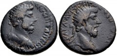 CILICIA, Epiphanea. Marcus Aurelius & Lucius Verus. AD 161-169. Æ (24mm, 13.72 g, 12h). Dated CY 229 (AD 161/2). Radiate and cuirassed bust of Marcus Aurelius right / Radiate bust of Lucius Verus righ