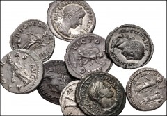 ROMAN. Imperial. Lot of nine (9) AR Denarii from Caracalla to Gordian III. Includes: Caracalla // Elagabalus // Severus Alexander (5) // Maximinus I // Gordian III. VF to Good VF, one Severus Alexande