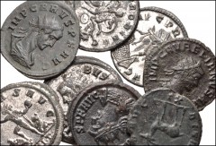 ROMAN. Imperial. Lot of eight (8) Antoniniani from Gallienus to Carus. Includes: Gallienus // Aurelian // Aurelian, with Vabalathus // Probus (4) // Carus. VF to Good VF, four with silvering. LOT SOLD