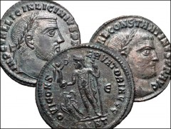 ROMAN. Imperial. Lot of three (3) Æ Folles from Licinius I to Constantine I. All coins: Laureate head right / Jupiter standing left, holding Victory on globe; to left, eagle standing right. Includes: 