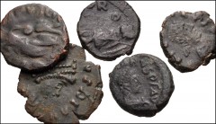 ROMAN. Imperial. Lot of five (5) late Roman bronze coins. Includes: Honorius // [Honorius or Theodosius?] // Johannes // Marcian // Leo, with Verina. Diameters from 10-14mm. Average Good Fine. LOT SOL