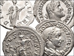 ROMAN. Imperial. Lot of four (4) AR Denarii from Maximinus I and Gordian III. Includes: Maximinus I (2) // Gordian III (2). All different. Good VF to Near EF. LOT SOLD AS IS, NO RETURNS. Four (4) coin