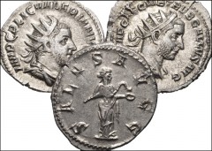 ROMAN. Imperial. Lot of three (3) AR Antoniniani from Trebonianus Gallus to Valerian I. Includes: Trebonianus Gallus // Volusian // Valerian I. Good VF. LOT SOLD AS IS, NO RETURNS. Three (3) coins in 