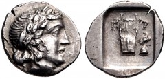 LYCIAN LEAGUE. Circa 40-35 BC. AR Hemidrachm (15mm, 2.14 g, 12h). Kragos mint. Laureate head of Apollo right / Lyre; to lower right, eagle on omphalos; all within incuse square. Troxell Period IV, Ser
