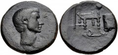 ASIA MINOR, Uncertain. Gaius Sosius(?). Circa 39 BC. Æ (27mm, 15.79 g, 1h). Bare head right / Fiscus, sella, quaestoria and hasta; Q below. RPC I 5409; Laffaille 324; FITA p. 13. Near VF, black patina
