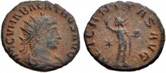 Vabalathus. Usurper, AD 268-272. Antoninianus (19mm, 3.84 g, 11h). Antioch mint, 1st officina. Struck circa March-May 272. Radiate, draped, and cuirassed bust right / Sol standing facing, head left, r