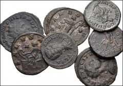 ROMAN. Imperial. Lot of five (5) Æ Denarii and Antoniniani from Hadrian to Tacitus. Includes: Hadrian. Æ Denarius // Julia Domna. Æ Denarius // Septimius Severus. Æ Denarius // Philip I. Æ Antoninianu