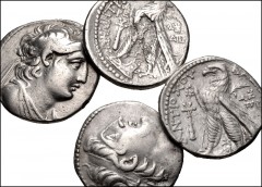 GREEK. Levant & the Near East. Lot of four (4) silver tetradrachms of Antiochos VII & Demetrios II of Syria. Includes: SELEUKID KINGS of SYRIA: Antiochos VII. 138-129 BC. AR Tetradrachm. Tyre mint (3)