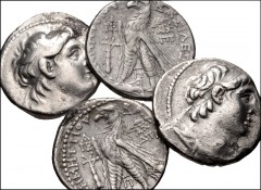 GREEK. Levant & the Near East. Lot of four (4) silver tetradrachms of Demetrios II. Includes: SELEUKID KINGS of SYRIA: Demetrios II. Second reign, 129-125 BC. AR Tetradrachm. Tyre mint, all dated diff