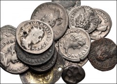 MIXED. Greek–Byzantine. Lot of sixteen (16) silver and bronze coins. Includes: GREEK: Uncertain AR or Billon fraction (2.97 g) // ROMAN IMPERIAL: Trajan. Denarius // Marcus Aurelius. Denarius // Septi