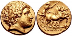 KINGS of MACEDON. Philip III Arrhidaios. 323-317 BC. AV Stater (17mm, 8.55 g, 12h). In the types of Philip II. Lampsakos mint. Struck under Leonnatos, Arrhidaios, or Antigonos I Monophthalmos. Laureat