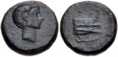 ASIA MINOR, Uncertain. Gaius Sosius(?). Circa 39 BC. Æ (17mm, 5.74 g, 12h). Bare head right / Prow right; Q below. RPC I 5411; FITA p. 13. Near VF, green patina, smoothing/cleaning marks on reverse. R