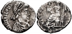 VISIGOTHS, Gaul. Uncertain king. 415-507. AR Siliqua (13mm, 1.28 g, 6h). Uncertain mint in Gaul (Narbonne?). Struck in the name of Honorius, circa AD 415. Pearl-diademed, draped, and cuirassed bust ri