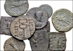 ORIENTAL GREEK–CENTRAL ASIAN. Miscellaneous. Lot of ten (10) Indo-Greek bronze coins. Mix of round and square issues. Baktrian, Indo-Skythian, etc. Diameters from 16 to 26mm. Fine to VF, some cleaning